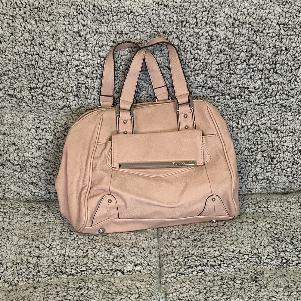 Blush Pink Pebbled Leather Satchel Bag by Steve Madden